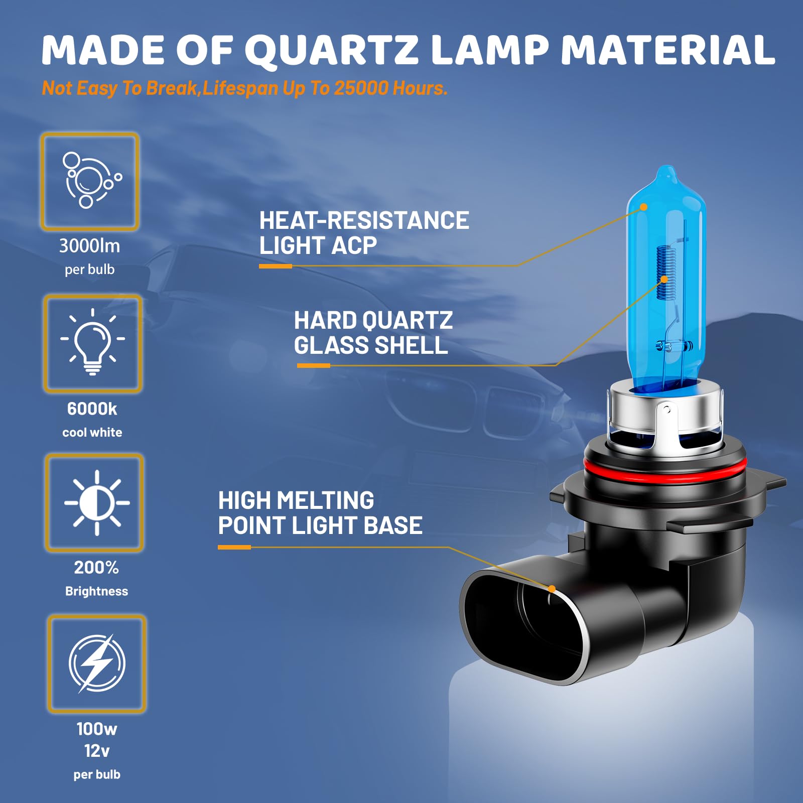 TSIANHUZY HIR2-9012 bulbs glow with 6000K crisp illumination.