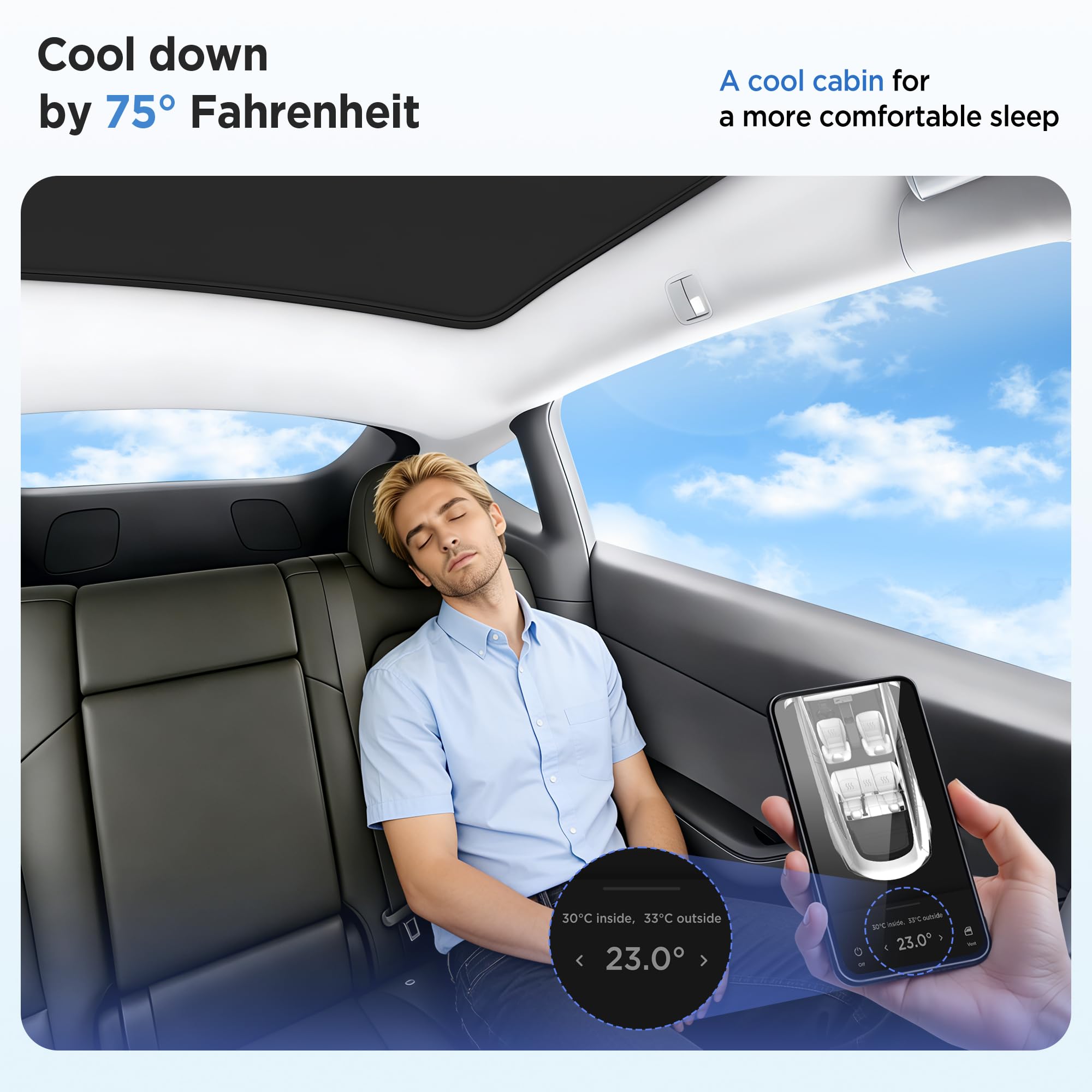 TSLDRV Model Y sunshade features magnet tech for secure, taut fabric.