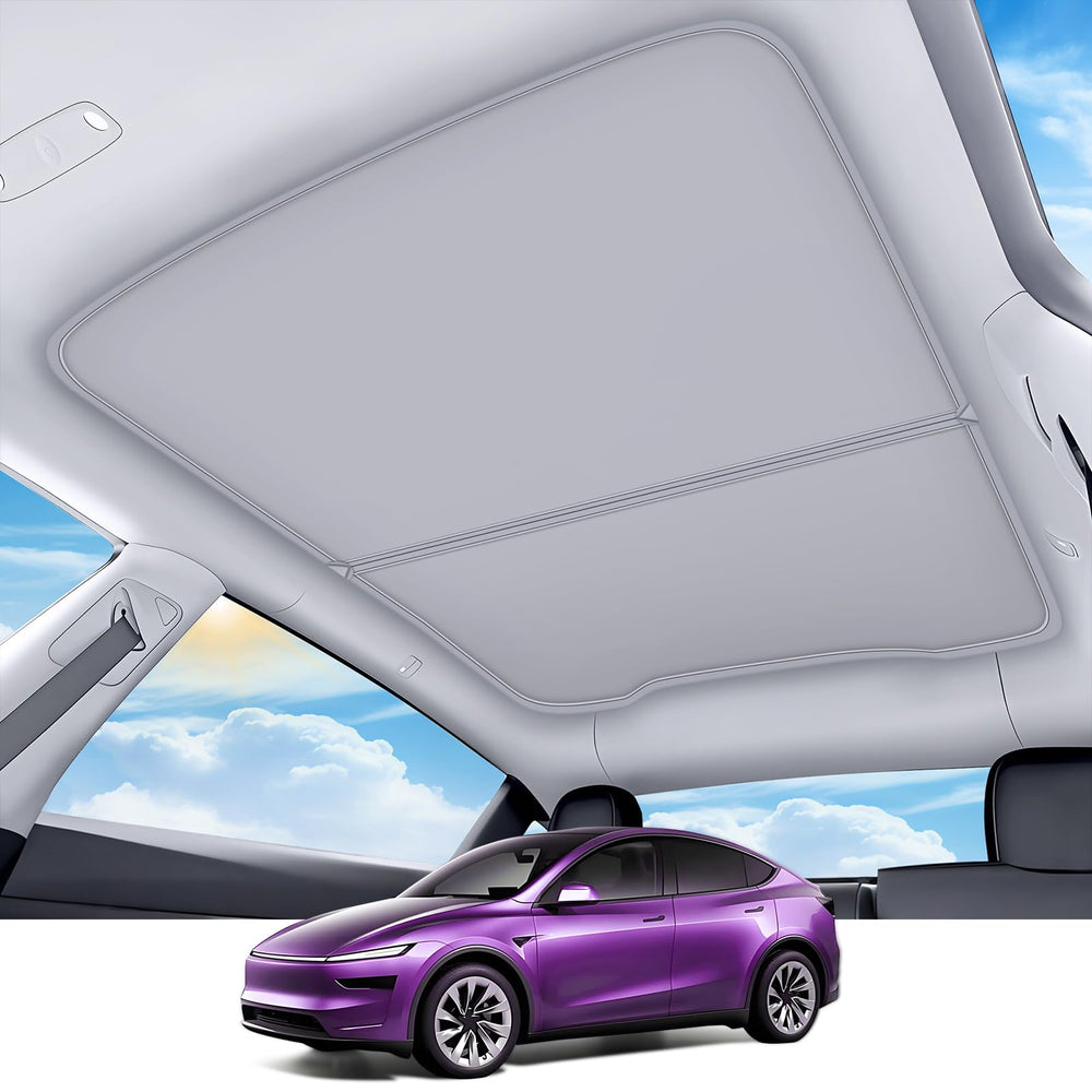 TSLDRV sunshade roof Juniper-fit demonstrates precise 1:1 alignment for Model Y.