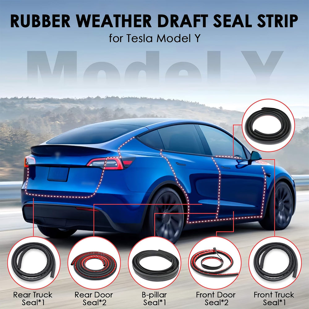 TSTESE seal strips along Model Y rear door improve cabin quietness.