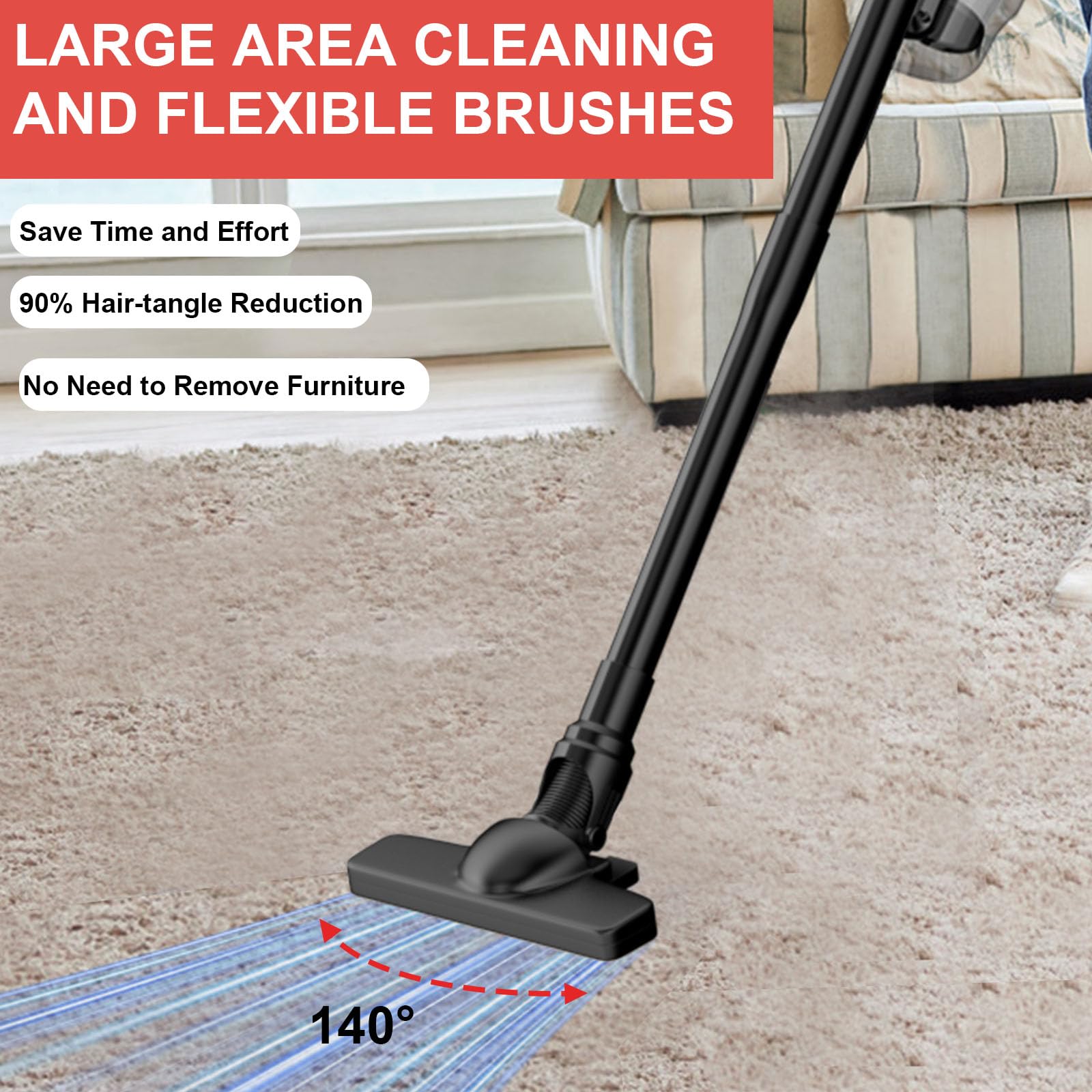 Tsuicaty vacuum delivers 125AW suction for deep-cleaning on floors.
