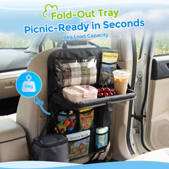 Tsumbay backseat organizer showing nine pockets for tablets, bottles, and toys
