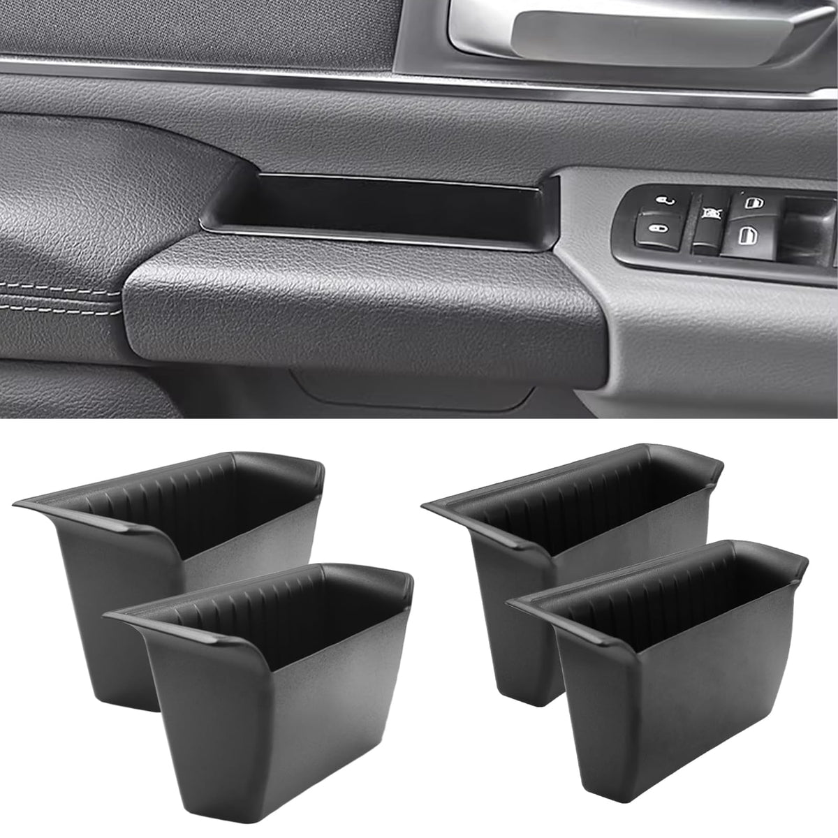 TTCR-II Ram 1500 door-side organizer tray with anti-slip mat keeps items secure.