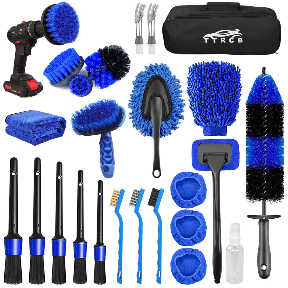 TTRCB 26Pcs detailing brush set with extended wheel brush for easy wheel cleaning.