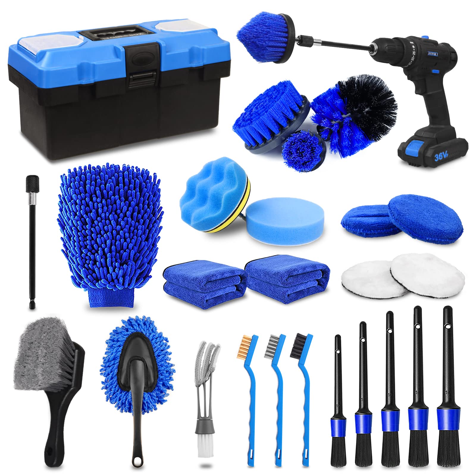 TTRCB 27Pcs drill brushes tackle exterior grime on car surfaces