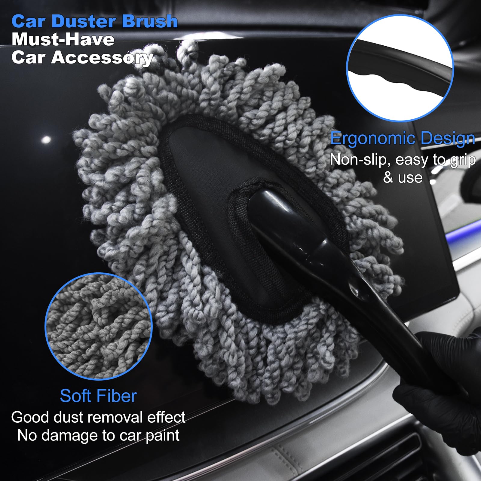TTRCB car duster interior with soft bristles prevents scratches during dusting.