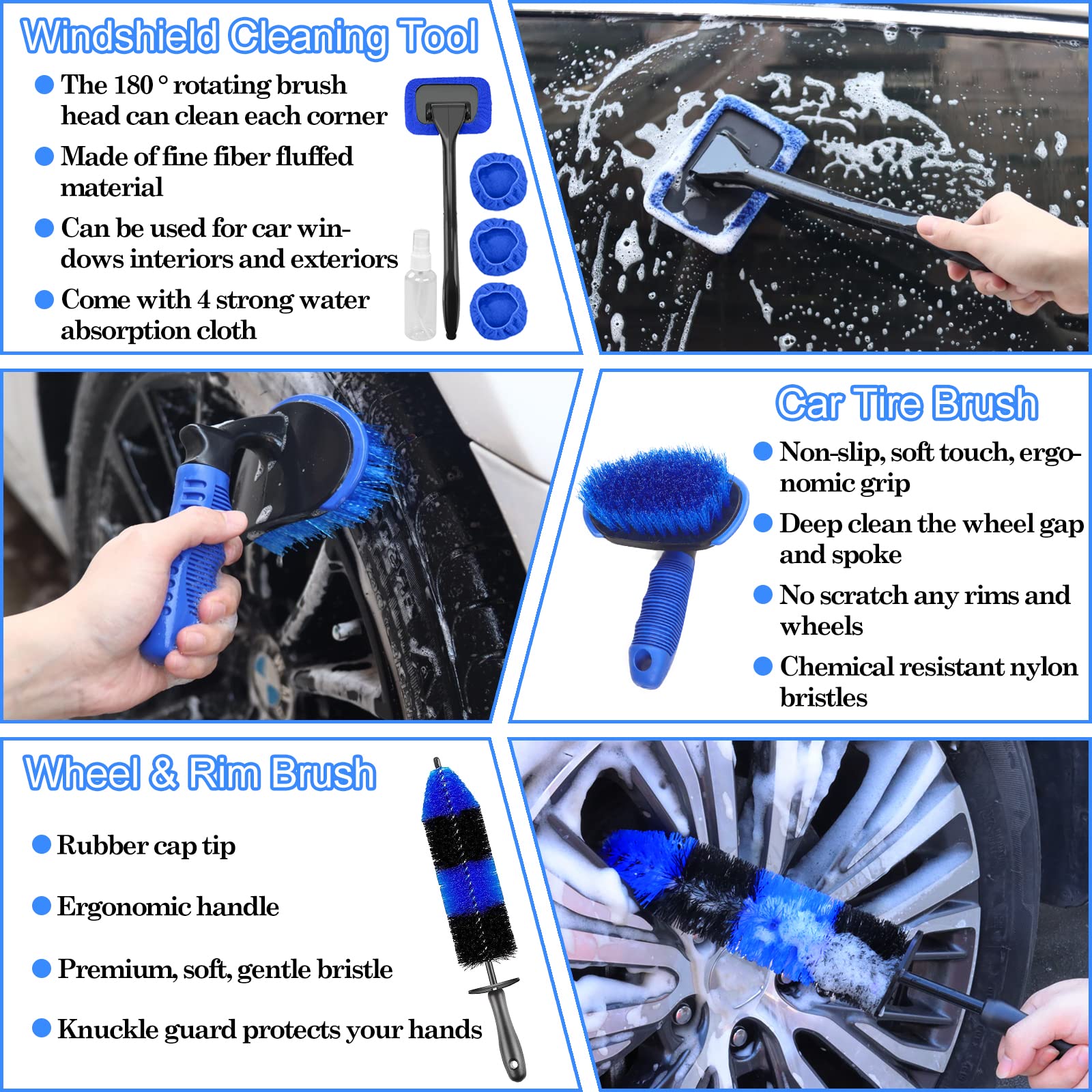 TTRCB long and short handle wheel and tire brushes reach tight gaps.