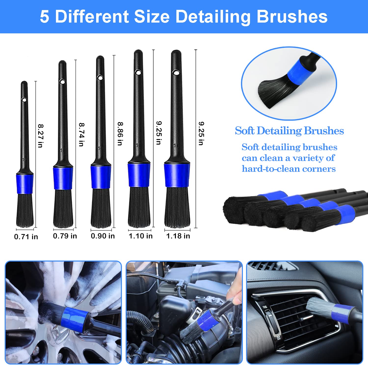 TTRCB soft detailing brushes tackle vents, dashboards, and small crevices.