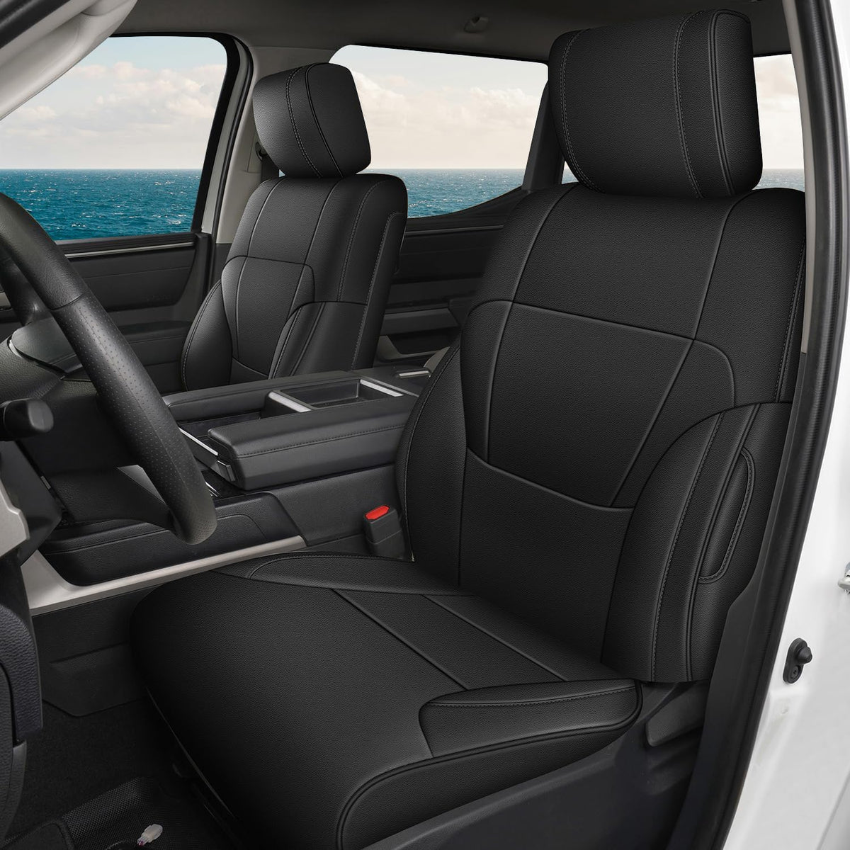 TTX Lighting Tundra front seat cover in quilted faux leather protects the driver seat