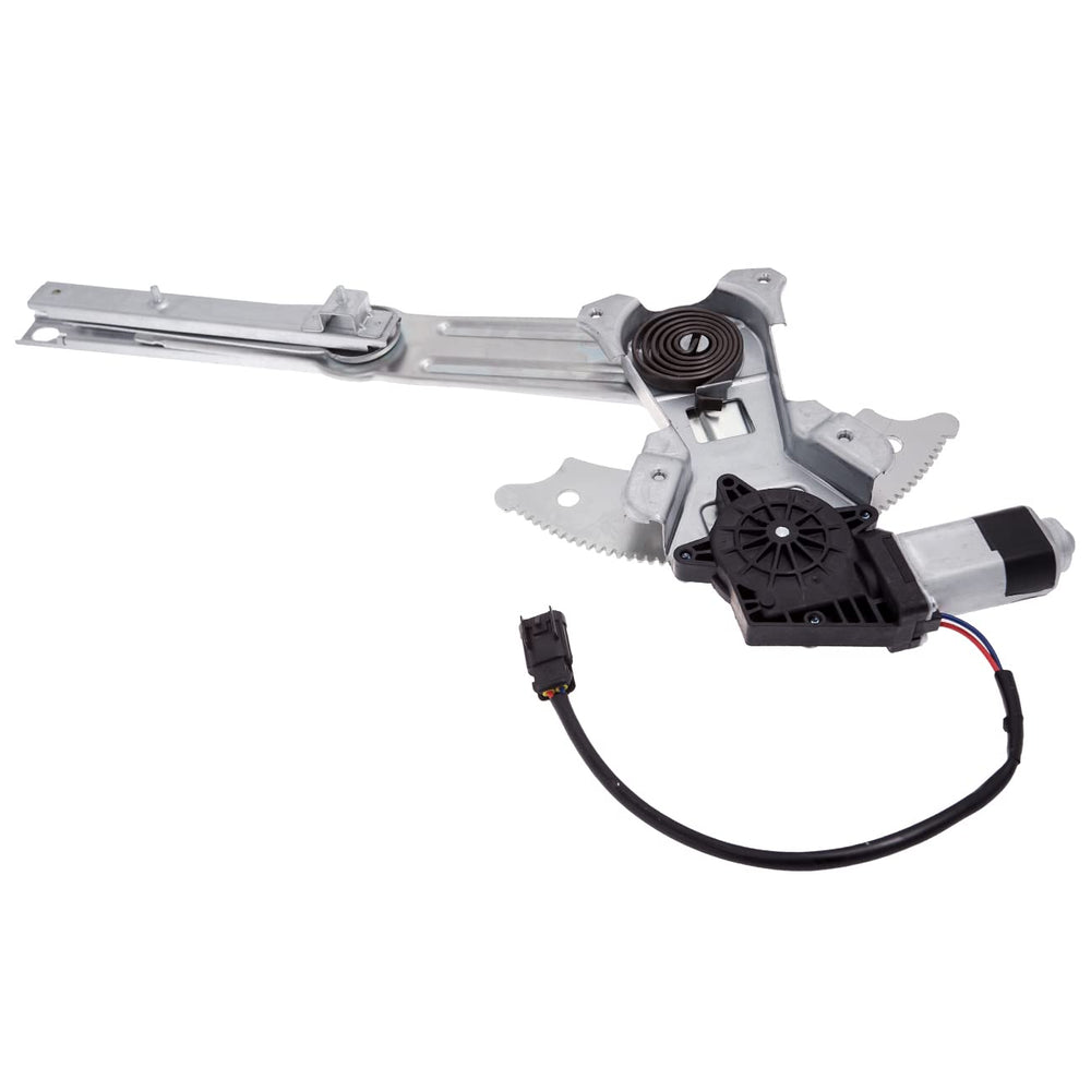 Driver-side window regulator assembly close-up showing robust build.