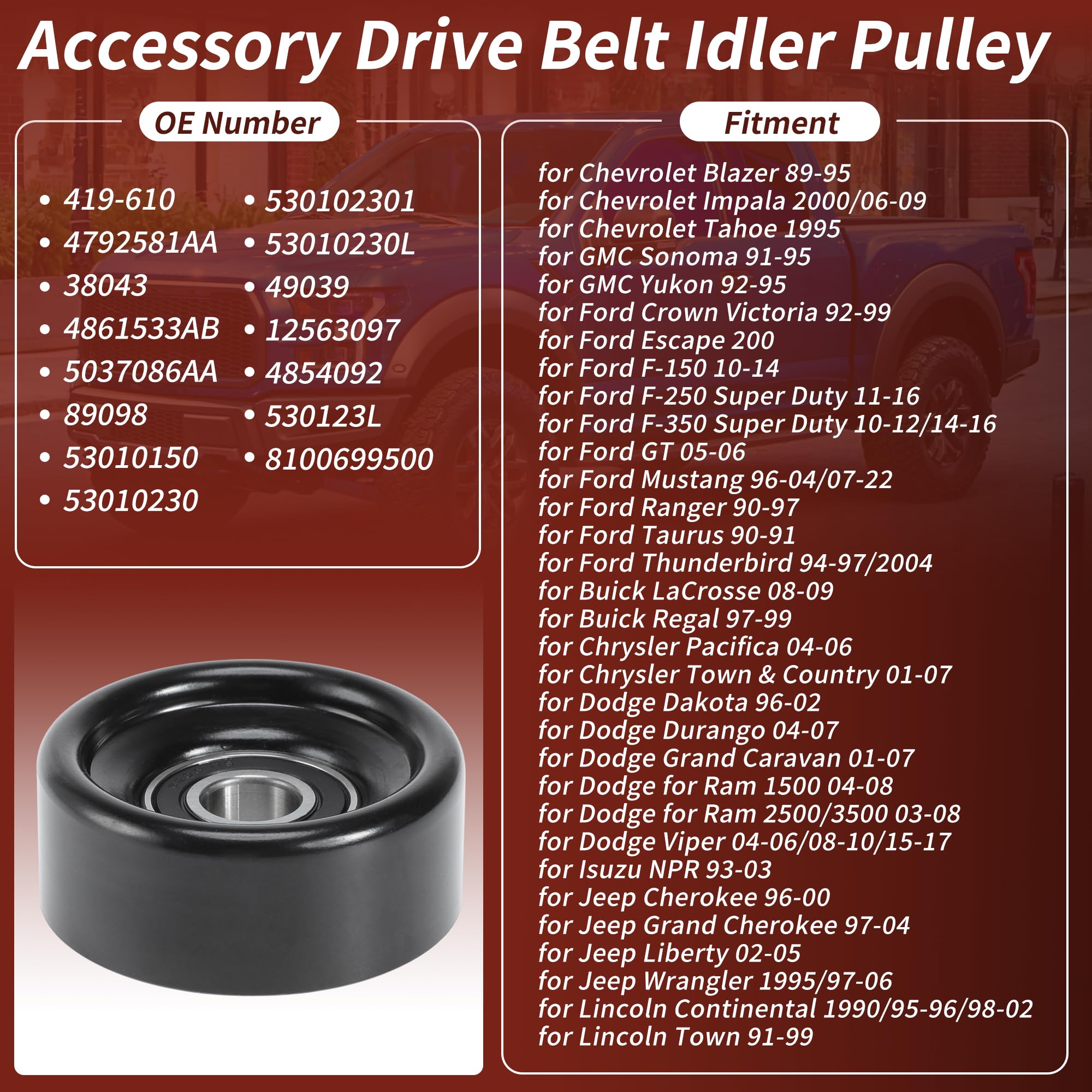 TUCKBOLD belt idler pulley for Jeep models maintains belt tension and reduces wear during daily driving