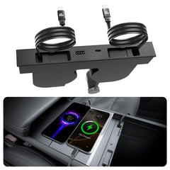 TUDEAO retractable cable USB hub showing a clean center console