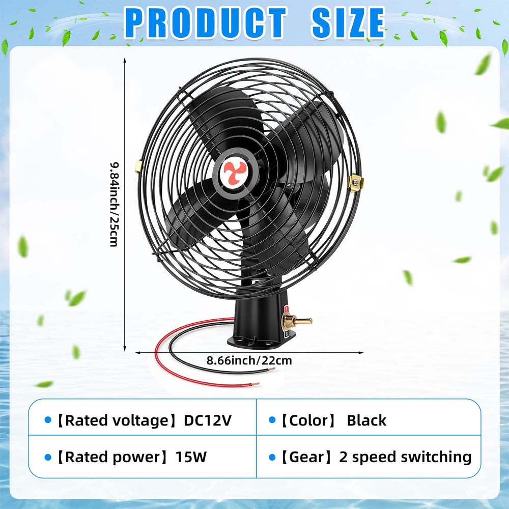 Tujoe heavy-duty metal cage 8-inch fan close-up highlights durable construction.