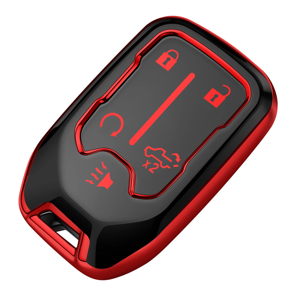 Tukellen Chevy key fob cover in red, front view with 5-button layout showing protection