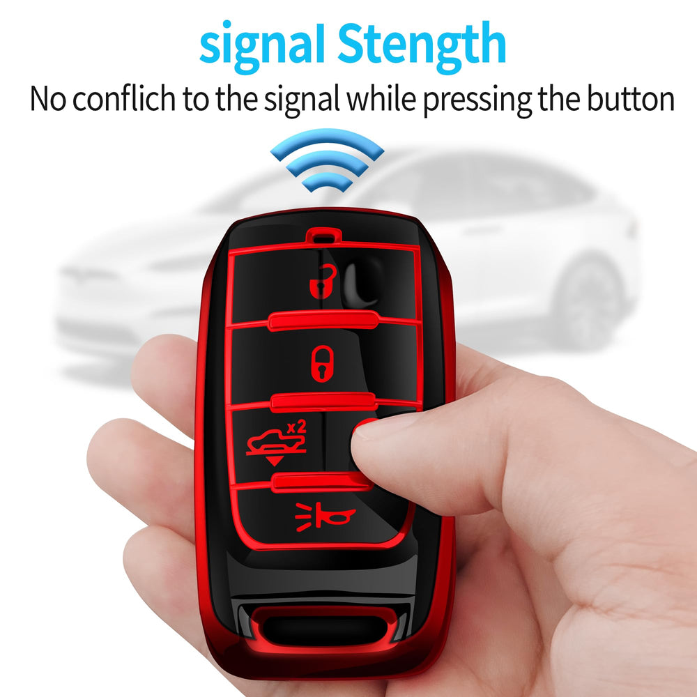 Tukellen Dodge key fob cover packaging and easy-to-fit use scenario