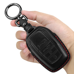 Tukellen leather key fob cover for Toyota 4Runner with black leather and red line, improved grip.