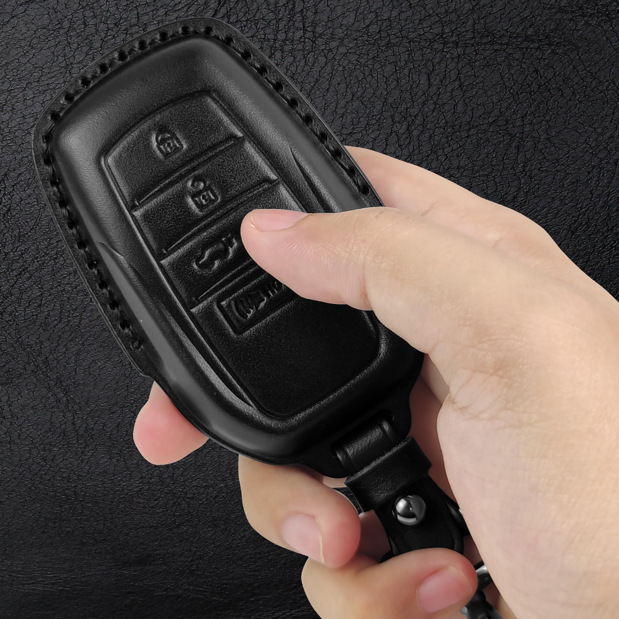 Tukellen leather key fob cover for Toyota Corolla Cross, close-up edges for a secure fit