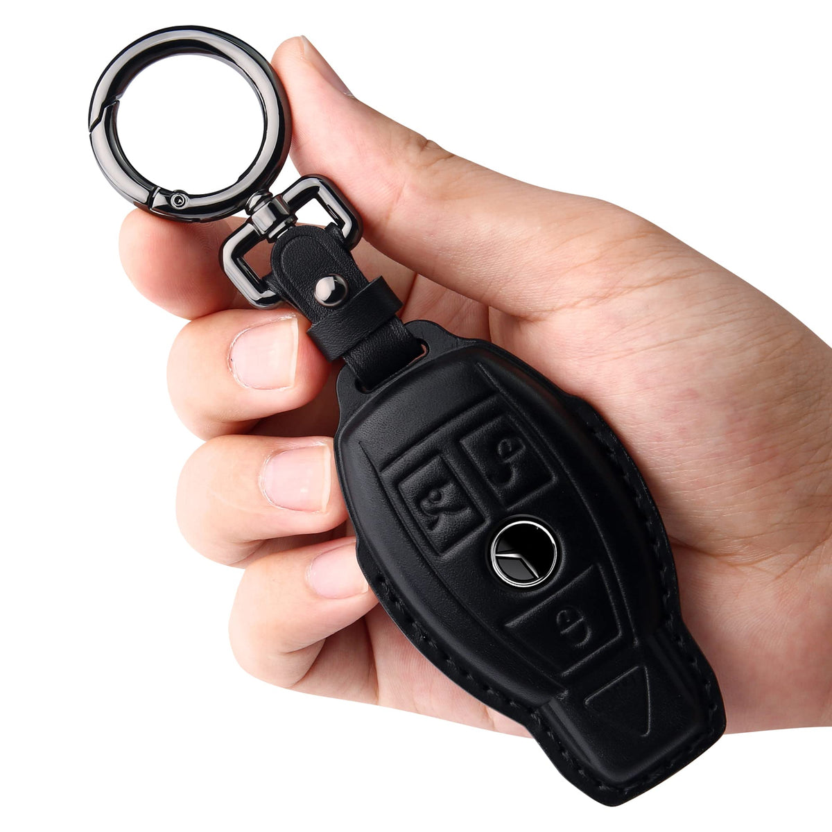 Tukellen Mercedes-Benz key fob cover leather front view shows premium protection and a precise fit.