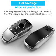 Tukellen Mercedes key fob cover silver back view highlighting 360-degree protection.