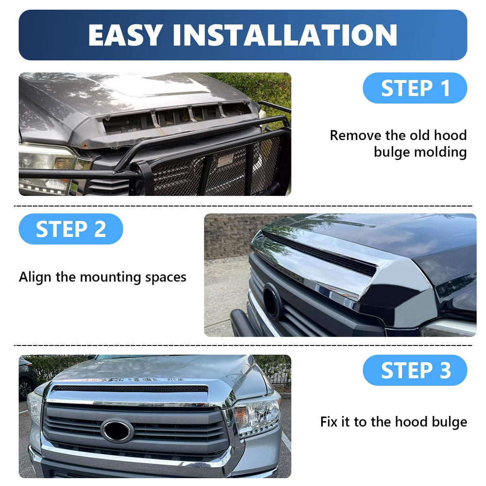 TULMTT chrome hood bulge molding enhances style without altering OEM parts.