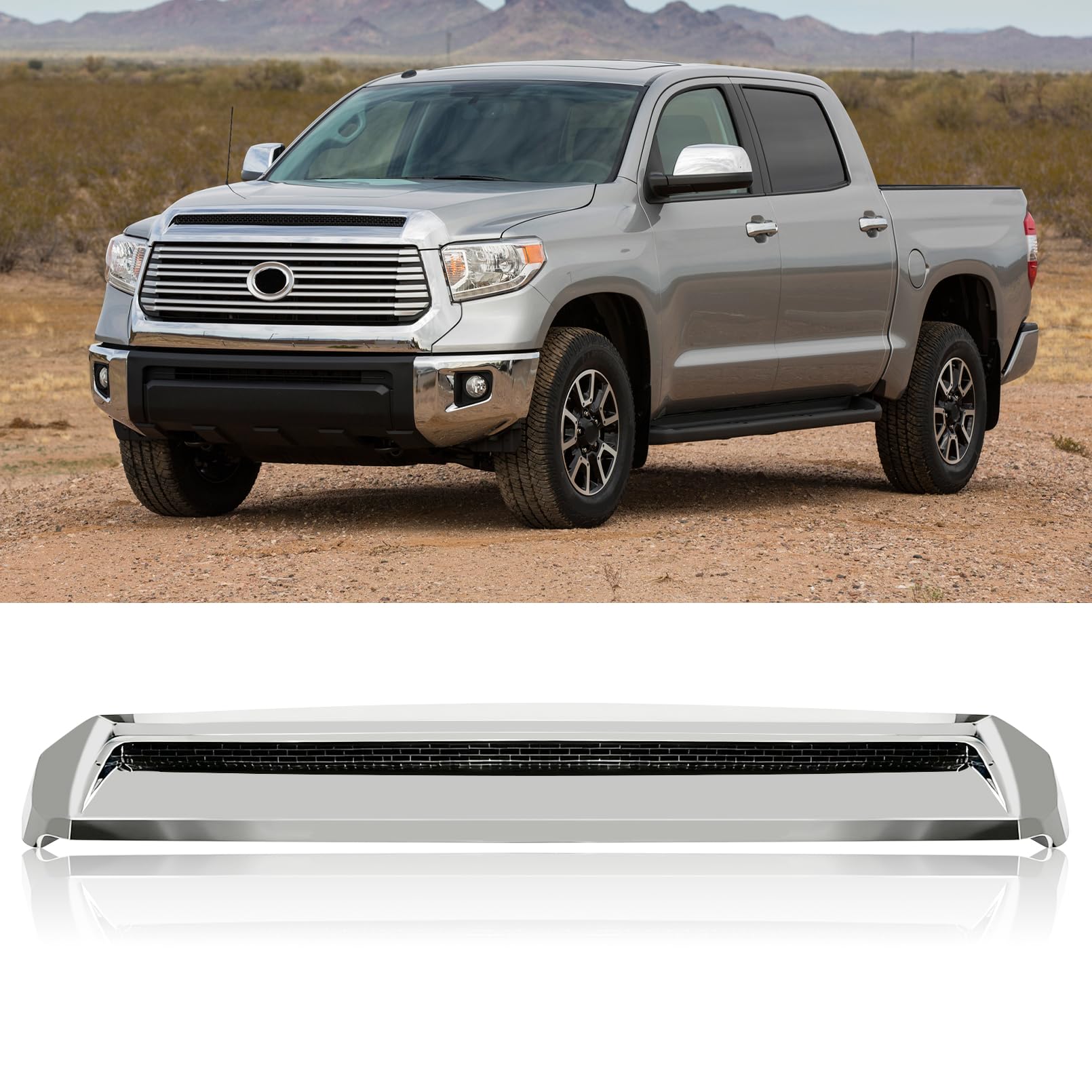 TULMTT front upper hood bulge molding chrome adds durable style to the Tundra.