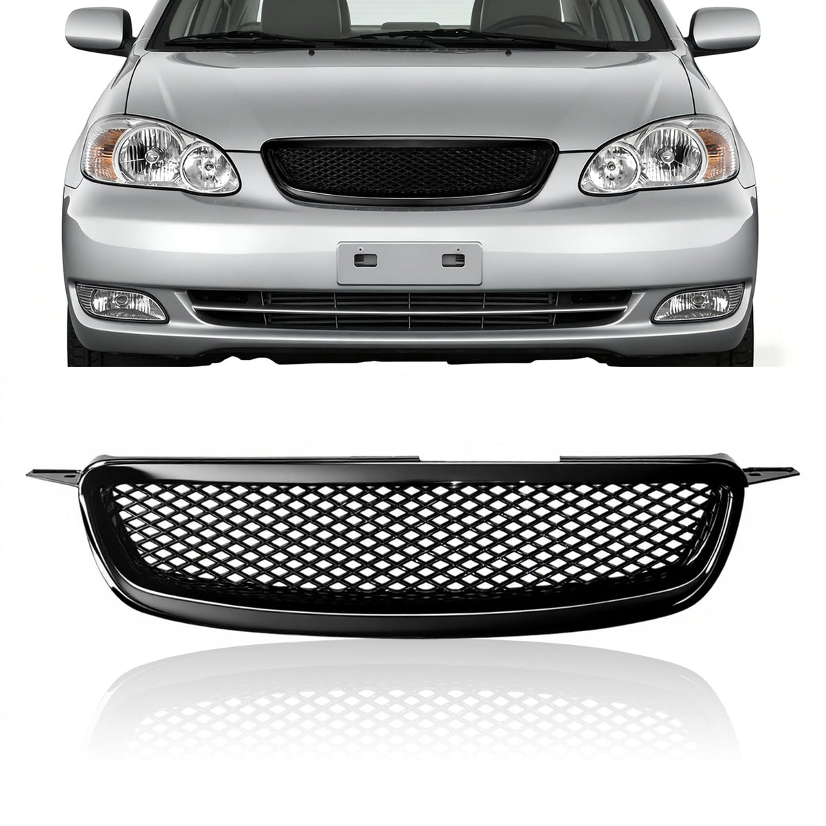 TULMTT glossy black front grille for Toyota Corolla improves airflow and bold style.