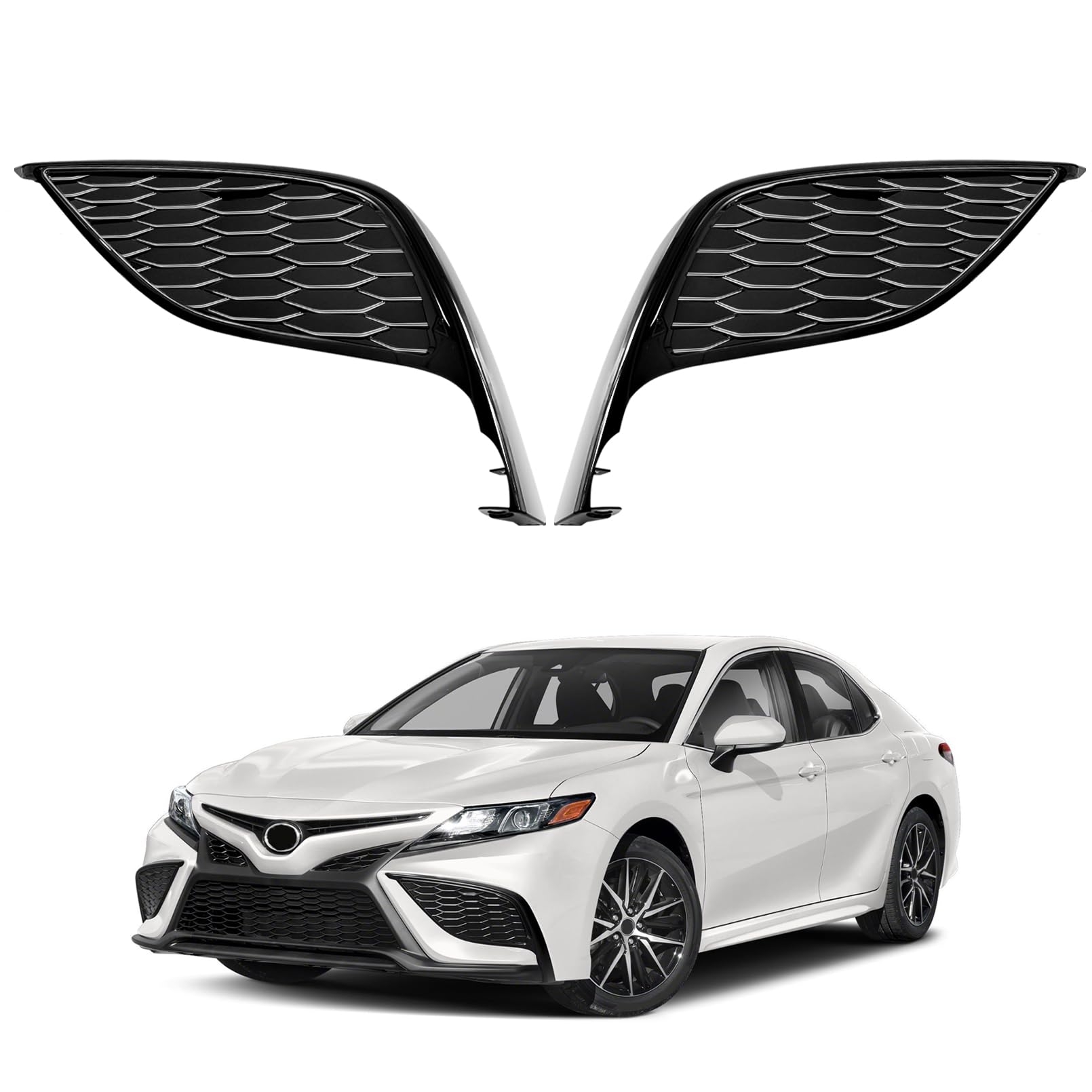 Two-piece TULMTT Camry fog light cover set included for driver and passenger sides.