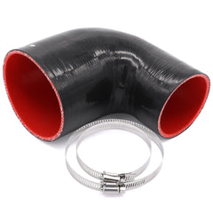 TuoLauthon 90 degree silicone elbow reducer shows a 3-4 inch transition for turbo piping.