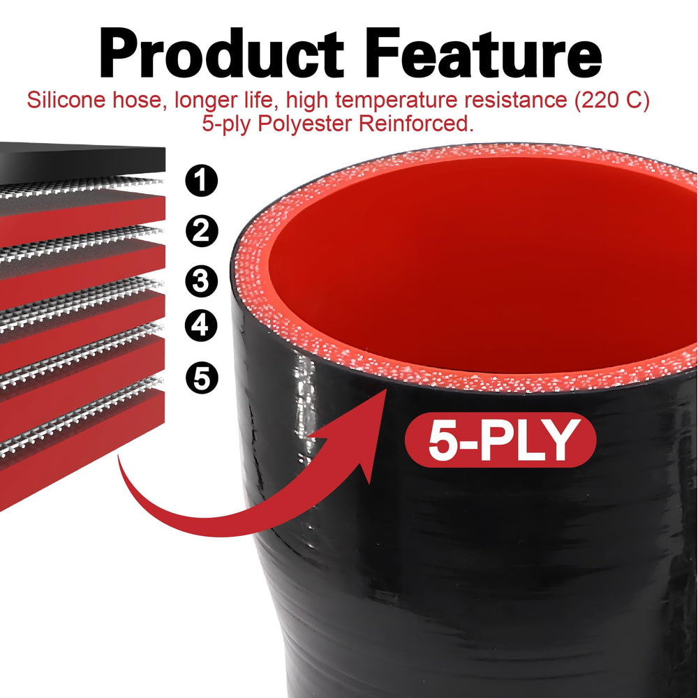 TuoLauthon silicone 5-ply reinforced hose close-up shows thick 6 mm wall for durability.