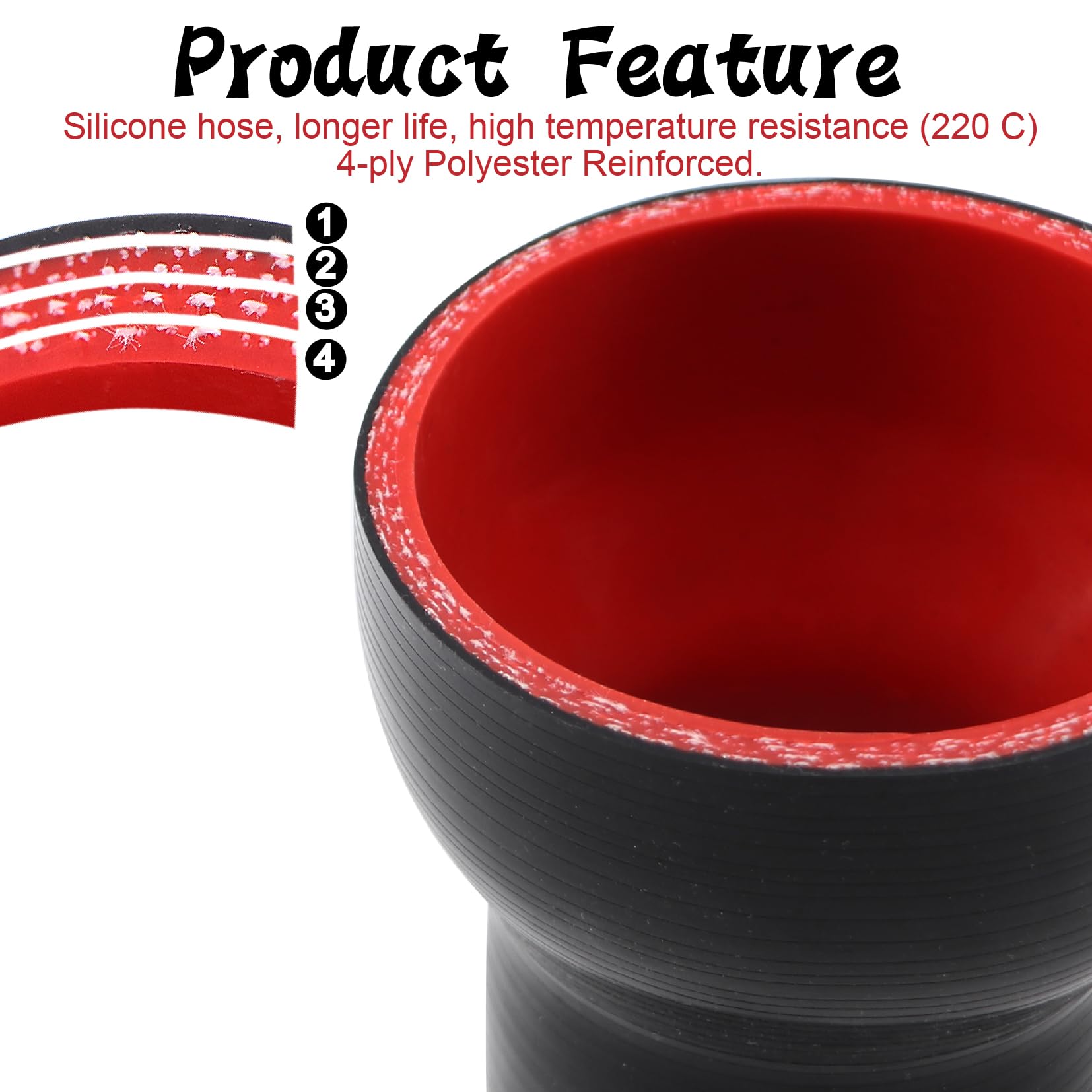 TuoLauthon silicone reducer coupler side view highlighting heat resistance up to 428 F