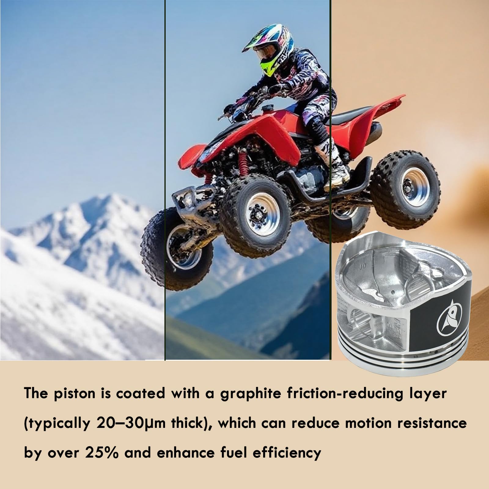 Graphite-coated piston detail from Tupo TRX250 for smoother operation