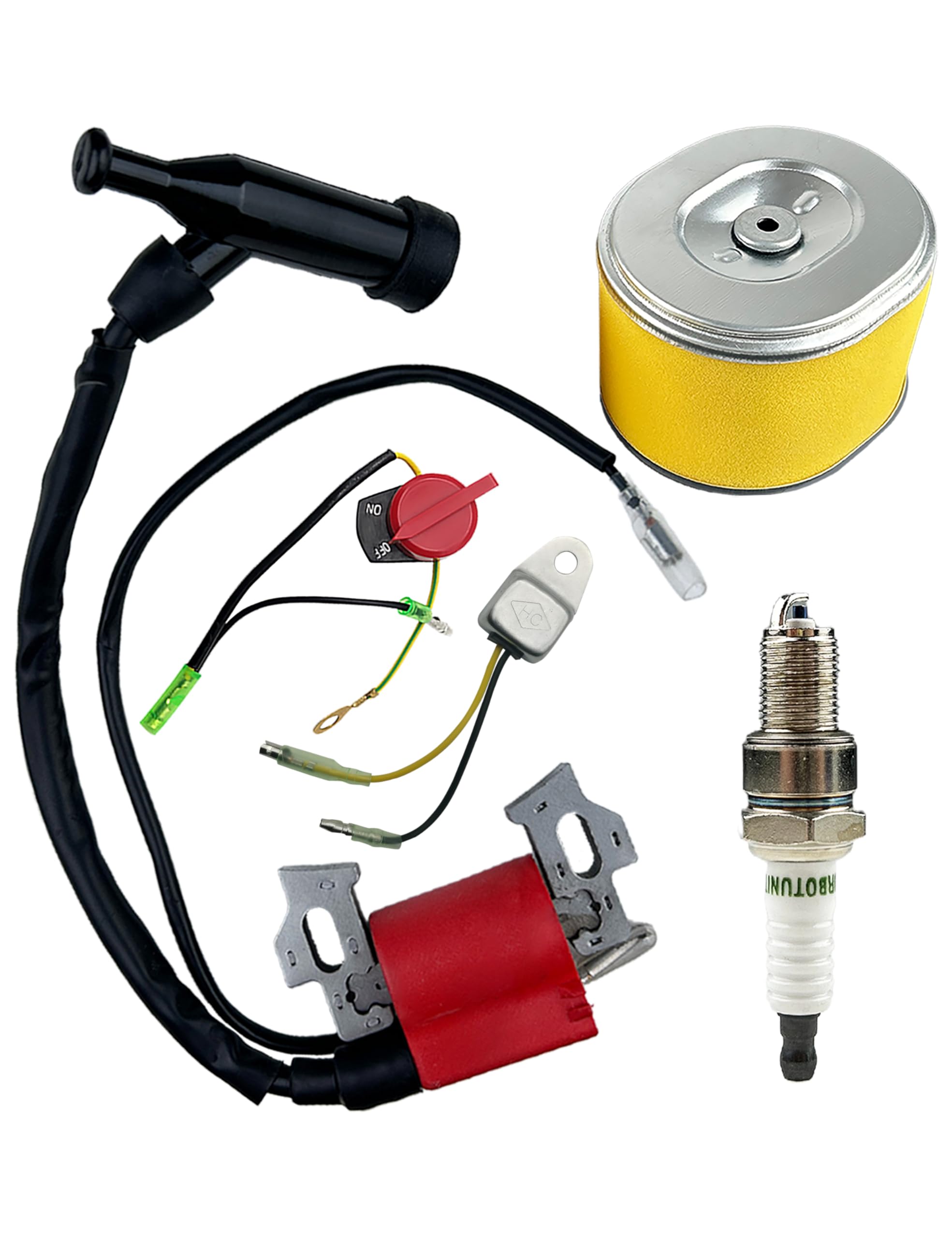 Turbotunity GX160 ignition coil assembly with air filter for quick GX engine swaps.