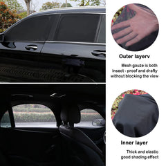 Turcee baby-friendly car shade with Velcro mounts for safe, breathable window openings