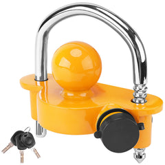Turnart trailer lock in bright yellow offers universal fit for common hitch sizes.