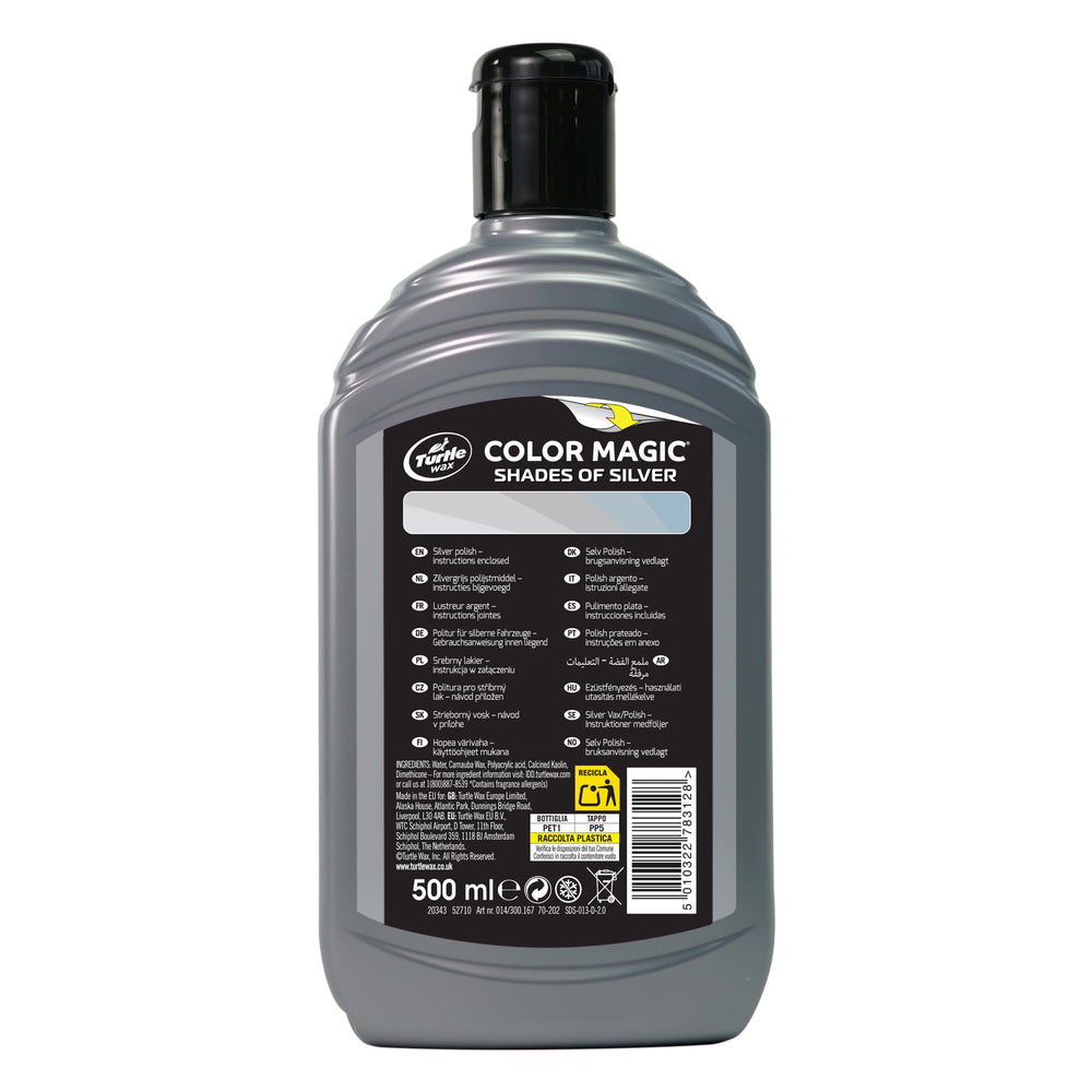 Turtle Wax Color Magic restores color on silver paint with a deep shine.