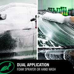 Turtle Wax Hybrid Solutions Pure Wash dense foam lifts dirt for a swirl-free finish.