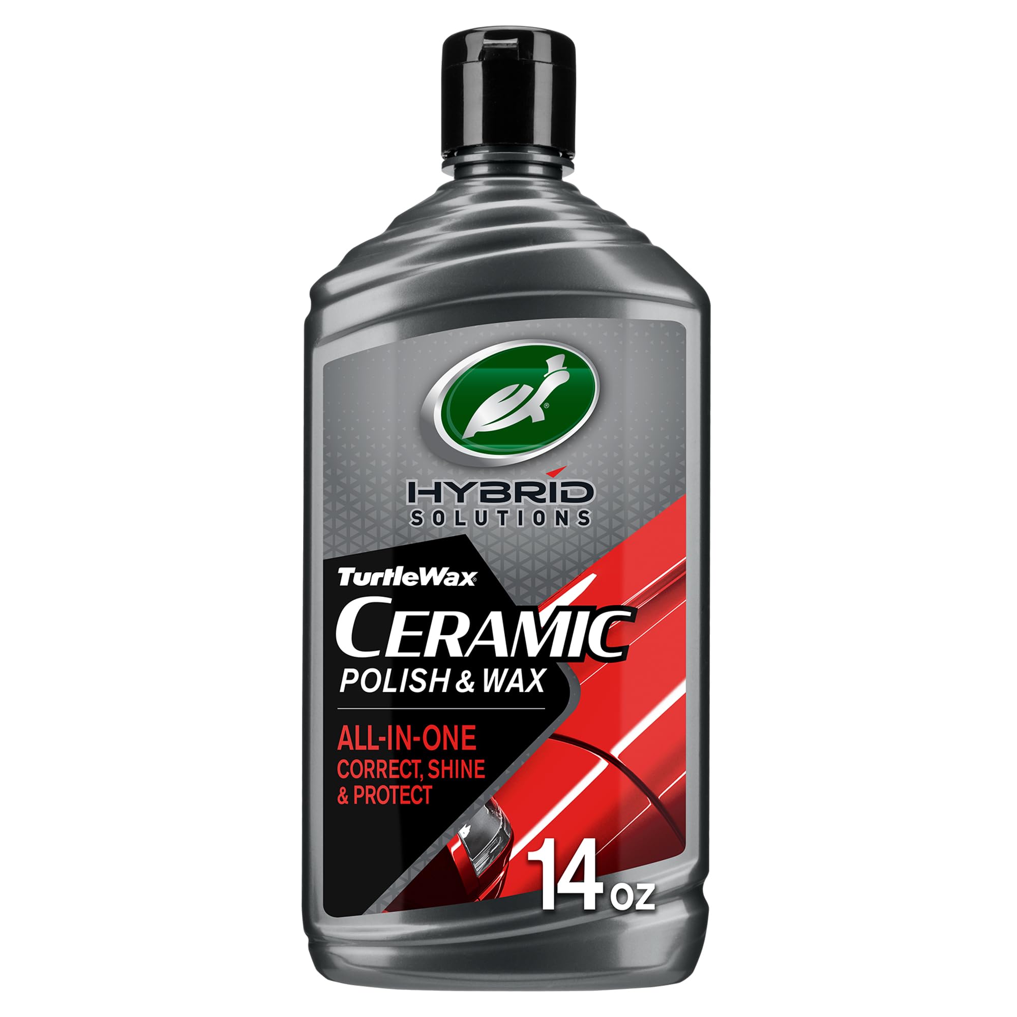 Turtle Wax Hybrid Solutions ceramic polish bottle showing deep gloss protection