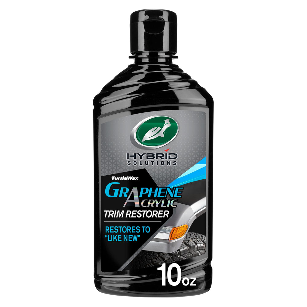 Turtle Wax Hybrid Solutions Graphene Acrylic Trim Restorer bottle ready for exterior trim application
