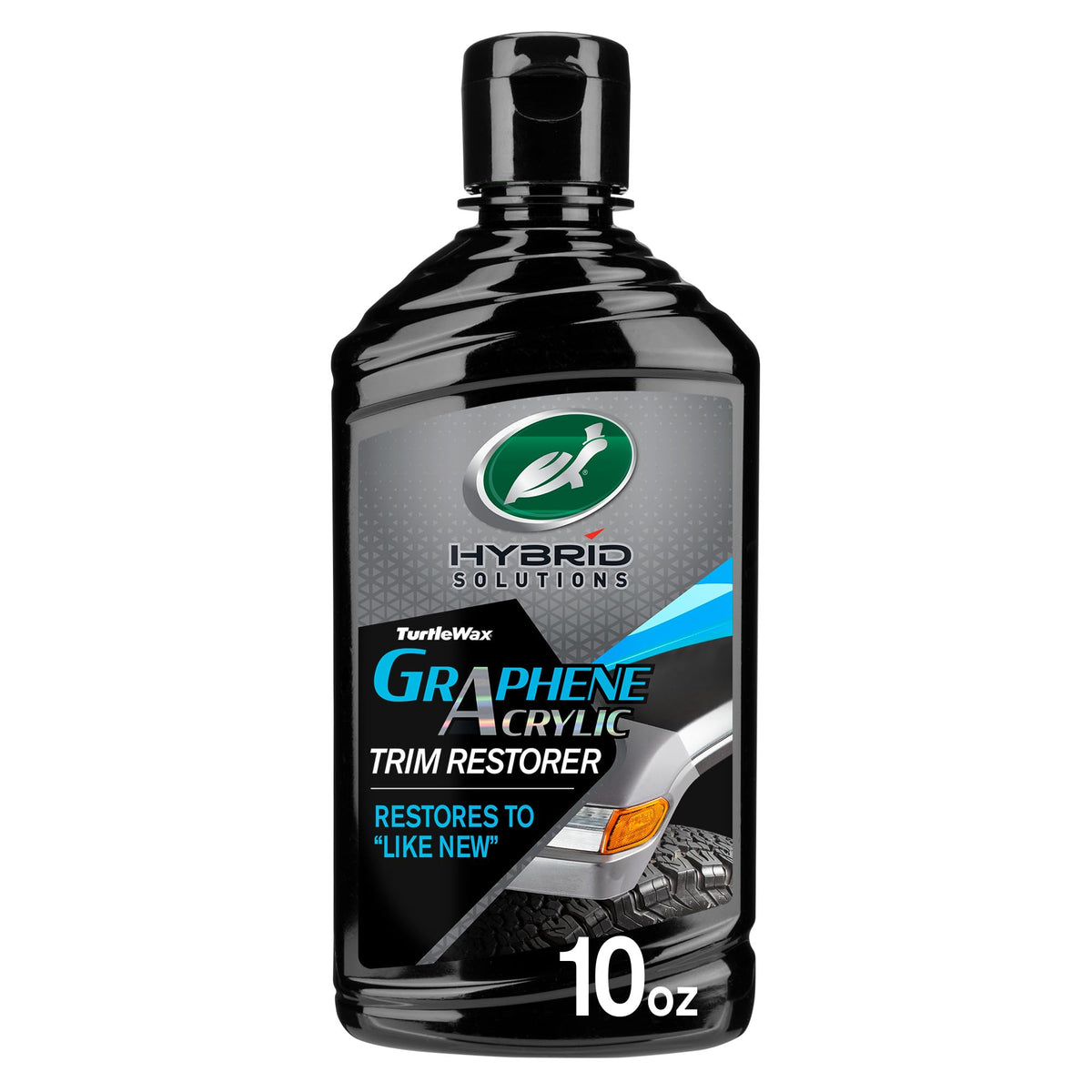 Turtle Wax Hybrid Solutions Graphene Acrylic Trim Restorer bottle ready for exterior trim application