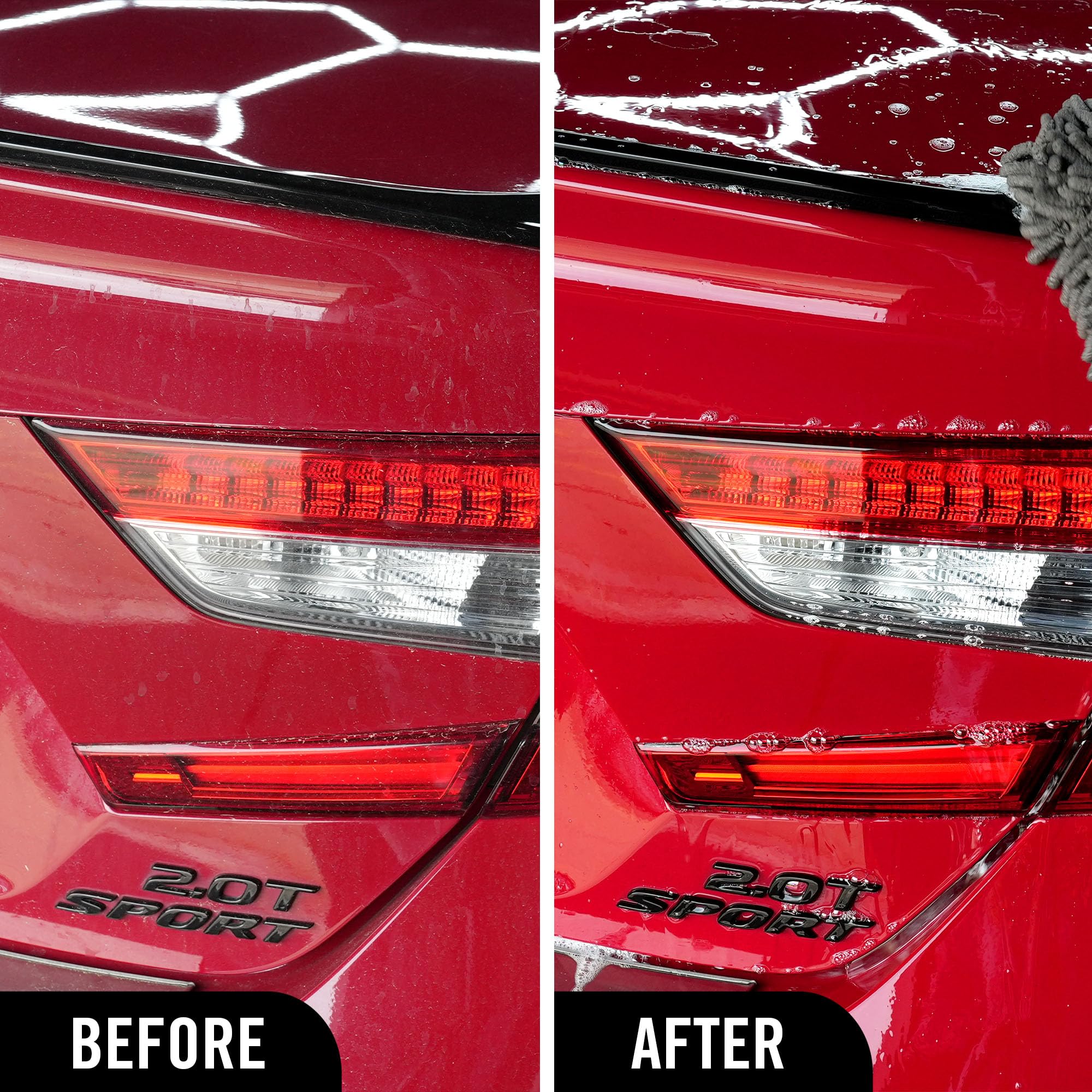 Turtle Wax Hybrid Solutions water-beading close-up showing rapid bead formation.