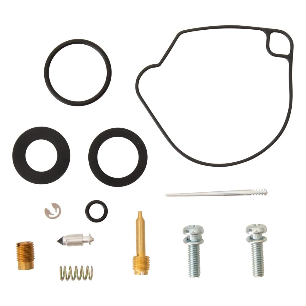Tusk carburetor rebuild kit components arranged for CRF50F maintenance