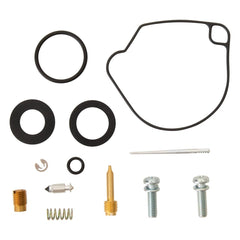 Tusk carburetor rebuild kit components arranged for CRF50F maintenance