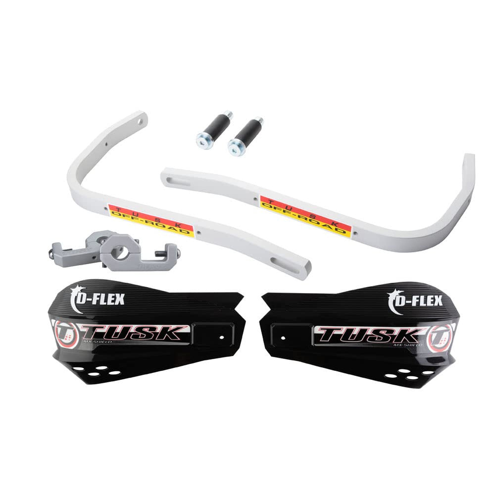 Tusk D-Flex handguards with MX shields provide durable off-road protection.