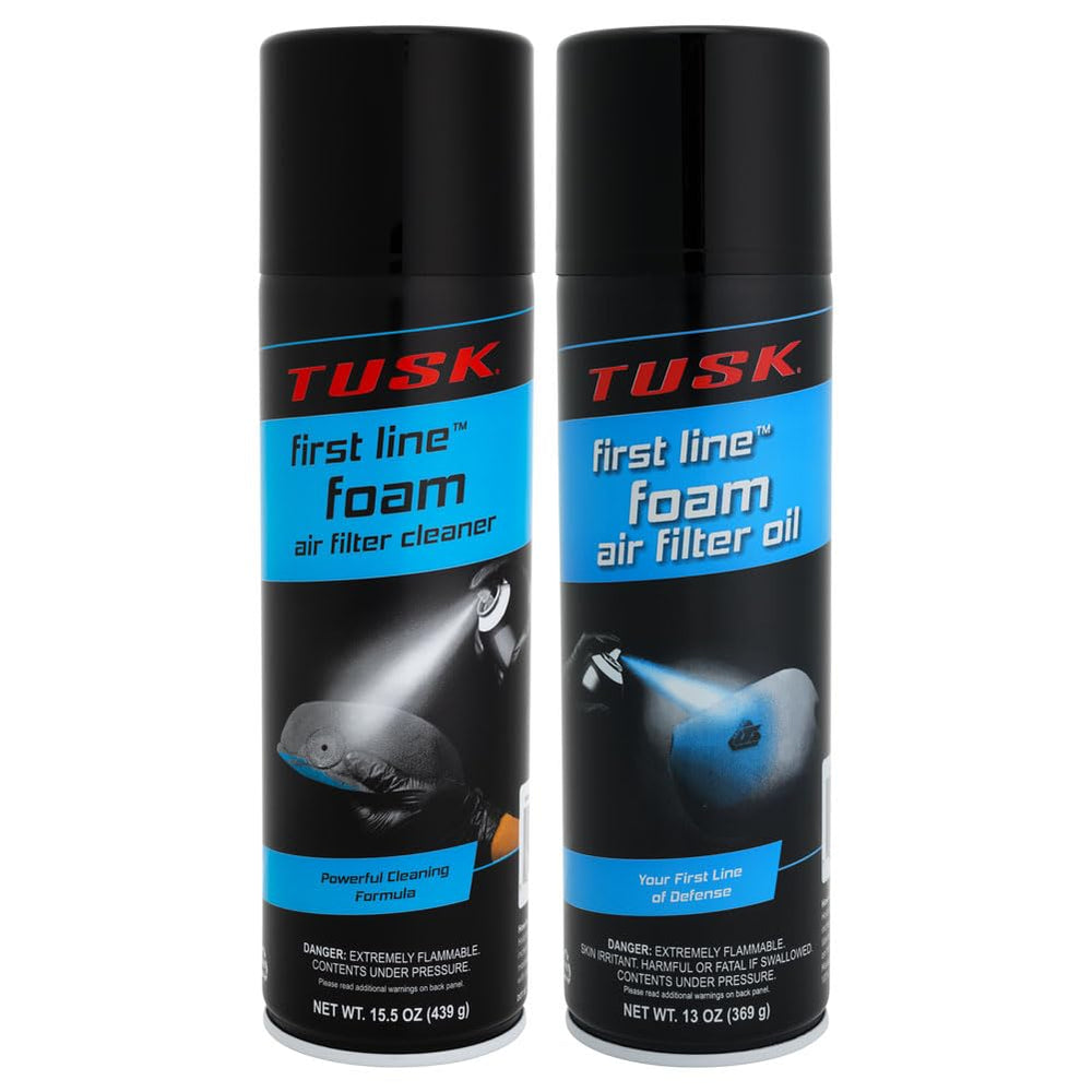 Tusk First Line cleaner on foam filter for deeper cleaning and grease removal