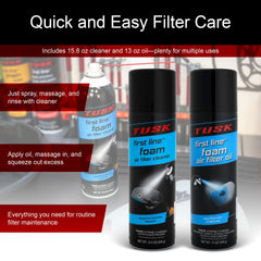 Tusk First Line cleaner massaged into foam filter to lift grime