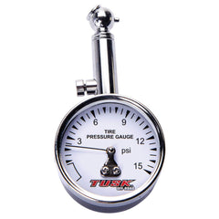Tusk low pressure dial tire gauge analog dial helps quick ATV, UTV, and motorcycle tire checks.