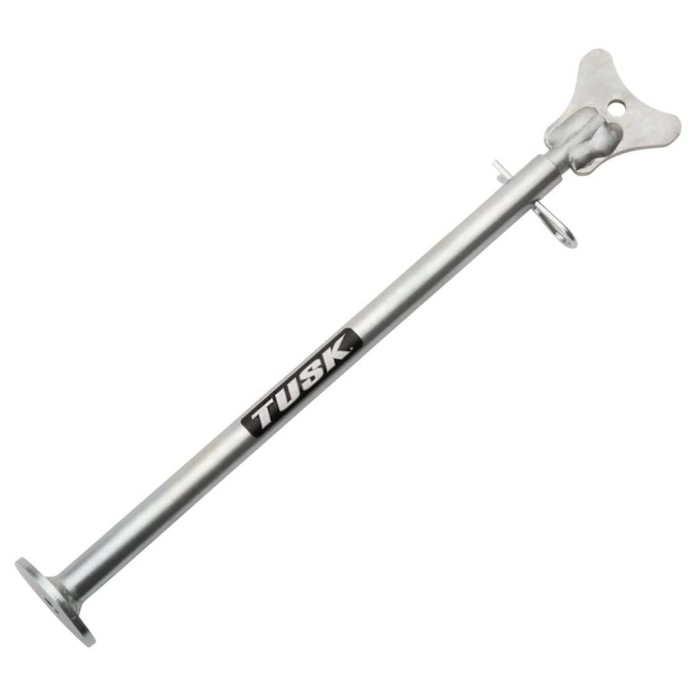 Tusk MotoCrutch showing adjustable height from 11 to 19 inches for precise maintenance clearance