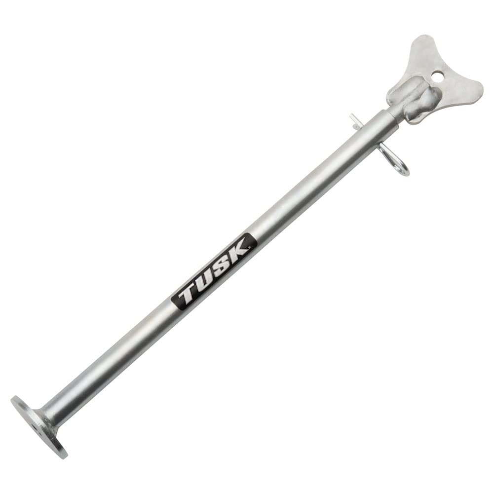 Tusk MotoCrutch showing adjustable height from 11 to 19 inches for precise maintenance clearance