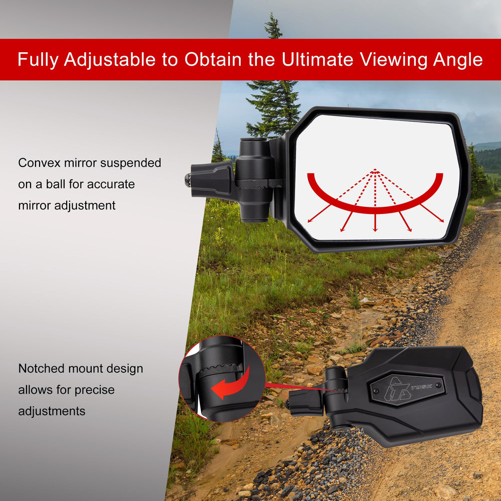 Included A-pillar hardware ensures secure installation of the TUSK mirror.