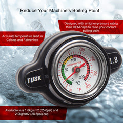 Tusk high-pressure cap on Honda CRF450R shows secure fit and cooling readiness.